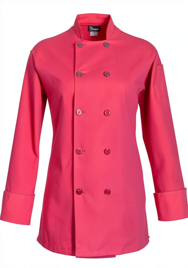 Women's Basic Short Sleeve Chef Coat FAME Raspberry Reversible Closure-1