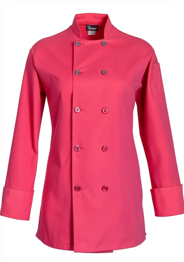 Women's Basic Short Sleeve Chef Coat FAME Raspberry Reversible Closure-0