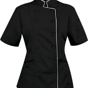 Short Sleeves Women's Chef Jacket double breasted 10 Button-0