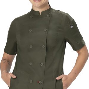 Chef Works Women's Mojave Short Sleeve Chef Coat Olive XL-0